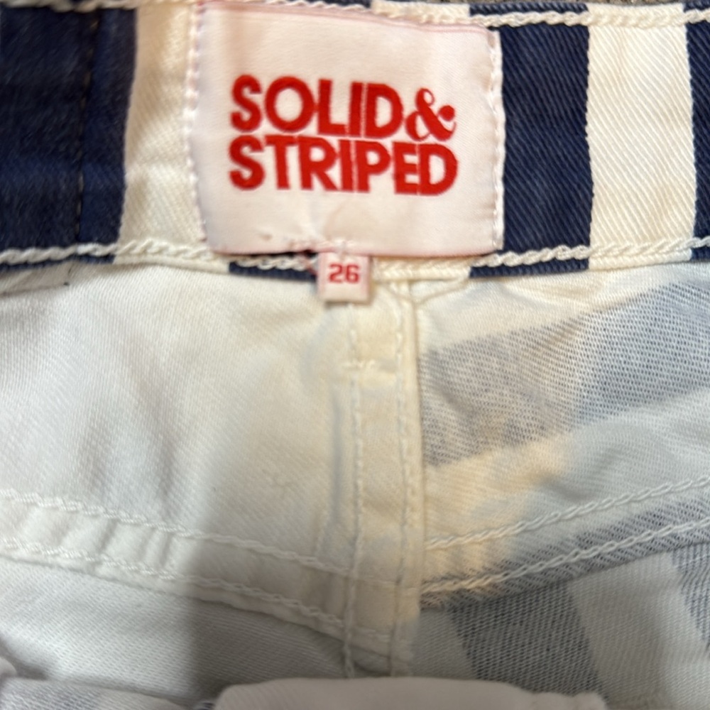 SOLID & STRIPED High Waist Blue and White Shorts - Picture 5 of 5